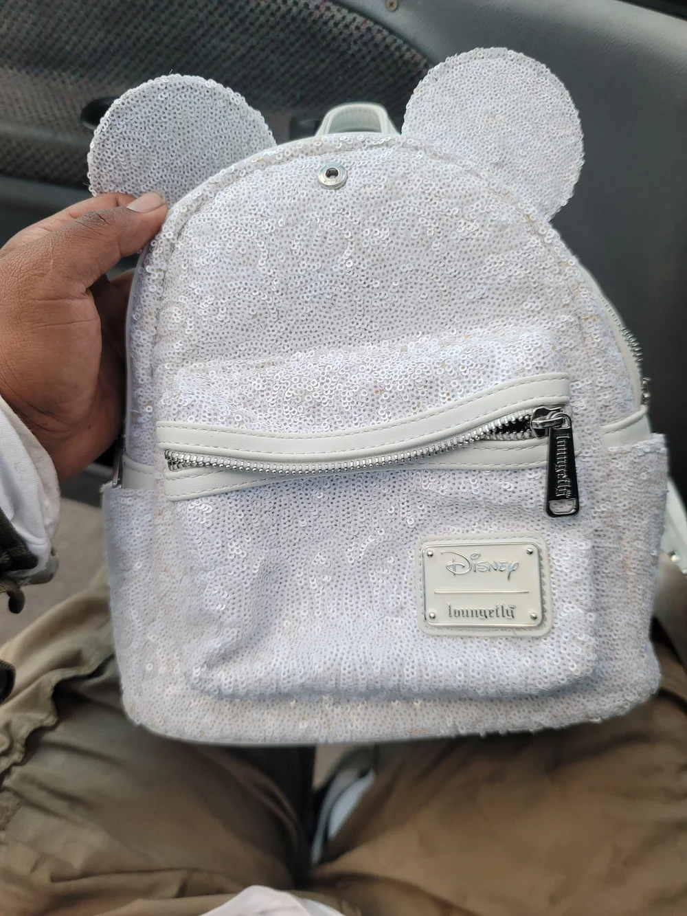 Loungefly White Sequin Mini Backpack with Ear Detail